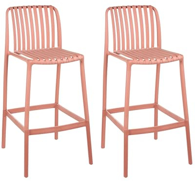 Beliani Set of 2 Garden Bar Chairs Red Plastic With Backrest, Ariccia