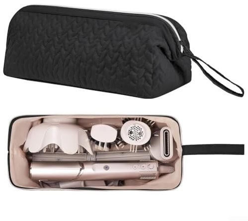 Multifunktions-Aufbewahrungstasche für Haartrockner und Lockenstab Zubehör Reise-Organizer Baumwolle tragbar hitzebeständig Styling-Werkzeughalter Etui Schwarz Rosa Grün 35 x 15 x 15 cm (schwarz)