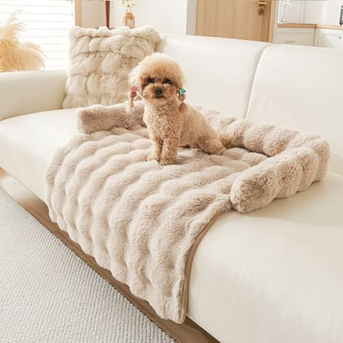 Bettschlange Hundebett Flauschig, Katzenbett, Hundedecke Sofa mit Rand, Waschbar Haustierbett, Hundebetten rutschfest, Katzensofa Katzennest für Katze Kleine Hunde, 75x75cm, Kaffee