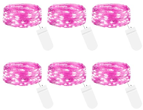 btfarm 6 Stück 20 LED Mini Lichterkette mit Batterie Klein, 2M Silberdraht Kleine Lichterketten Batteriebetrieben, Micro Lichterkette Draht für Innen Weihnachten Hochzeit Party Deko, Rosa