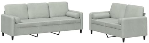Mimdixy Kleine Sofa Küchenbank,2-TLG. Sofagarnitur mit Kissen Hellgrau Samt