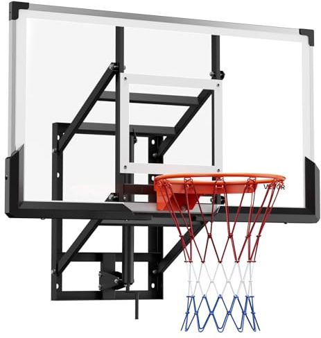 VEVOR Väggmonterad basketkorg, basketmål, 139 cm, ringsystem, nylonnät och PC-panel för basket, vevjustering, inomhus och utomhus, hem
