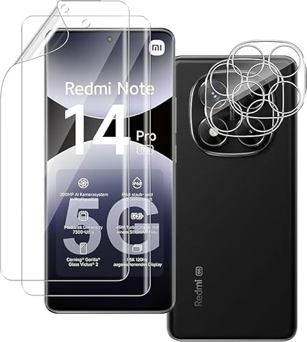 QULLOO Protector de Pantalla para Xiaomi Redmi Note 14 Pro 5G [No es de Cristal], 2 Piezas películas de hidrogel y 2 Piezas Protector Camara Cristal Templado