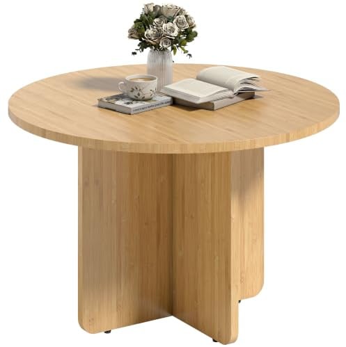 HOMCOM Couchtisch Rund Ø66 cm Modern Wohnzimmertisch mit Kreuzfuß Natur | Aus Bambus, Beistelltisch, Kaffeetisch, bis 120 kg Belastbar, für Wohnzimmer, Schlafzimmer
