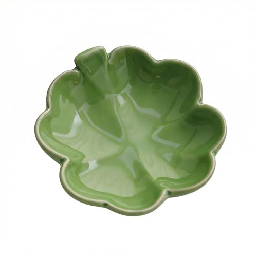 Jewellery Dish Tray,Ceramic Ring Dish Jewlery Tray,Green Leaf Shaped Small Decorative Trinket Trays Ring & Earrings Necklaces Storage,Key Bowl,Gifts for Mum,Women,Girl,Her (Four-leaf clover)