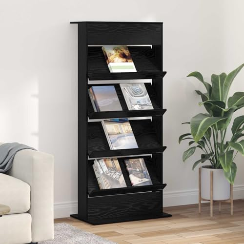 SooIarix Black Oak Magazine Rack, 70x41x156 cm Engineered Wood, Modern Free-Standing Storage for Living Room, Office, Bedroom Organization