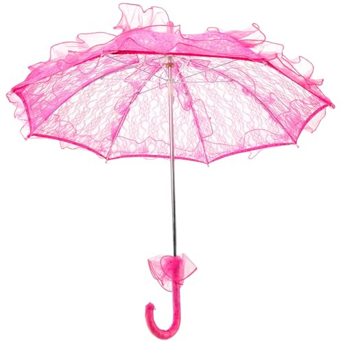 CVUTOVO Flower Girl Umbrella Wedding Lace Parasol Bridal Umbrella Practical and Sturdy Lace Plastic Design for Dance Party and Photo Taking