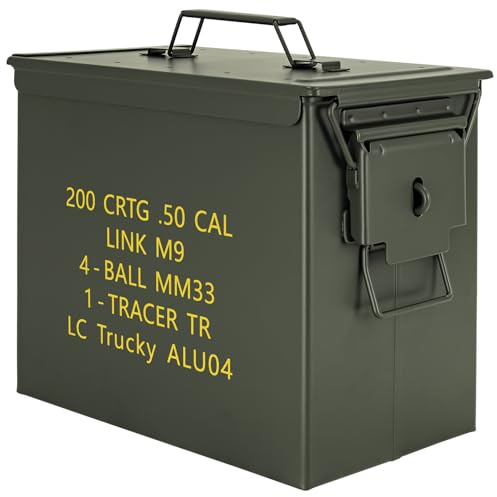 Trucky Munitionsbox Ammo Box 33x19x28 cm Metallkiste Metallbox Munitionskiste Aufbewahrungsbox mit Deckel Army Metall Grün