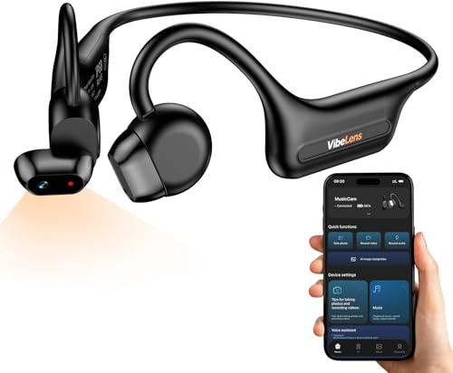 VibeLens MusicCam Bone Conduction Headphones with Camera, Hand-Free POV Camera Headphones, IP68 Water & Sweat Resistant, AI Functions Open-Ear Bluetooth ENC Clear Calls with Dual Mic
