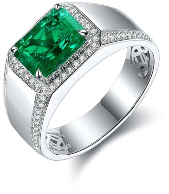 RDSGYZ Trauringe Eheringe Platin 950 Herren Einzeln Gr.50 (15.9)-67 (21.3), Verlobungsringe Hochzeit Ringe Siegelring mit 3ct Smaragd und Moissanit