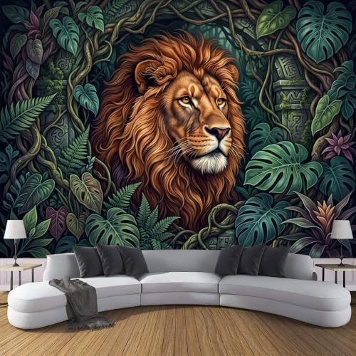 JRZEOCI Jungle Lion Wallpaper Mural Tropical Rainforest 3D Photo Wallpaper Wall Mural 200x140cm Premium Art Print Silk Wallpaper for Living Room Bedroom TV Background Decor
