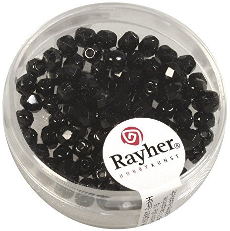 Rayher Perles de cristal en verre 4 mm ø, bte 100 pces, noir non irisé, 14200576