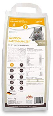 SALiNGO Premium Senior Katzenfutter trocken | Huhn mit Truthahn | zuckerfrei | 2kg