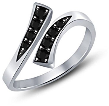 RS JEWELS - Anello da donna in oro bianco 18 carati o oro giallo 18 carati o oro rosa 18 carati placcato in argento Sterling 925 regolabile con zirconi neri e Oro bianco, cod. RST1064