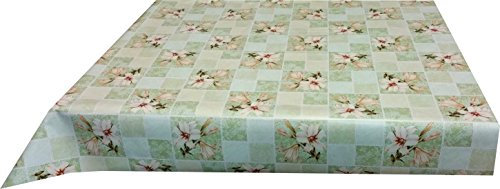 Ilkadim Wachstuch Tischdecke 110 x 140cm Motiv Lilie grün beige, abwaschbar