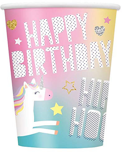 Multicolor Unicorn Birthday Paper Cups (9oz) Pack of 8 - Birthday Celebration Cups for Kids Parties