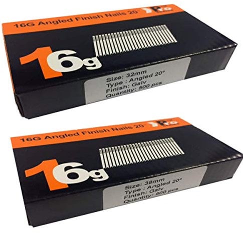 Mixed Handy Packs - Quantity 1000 Brad/Nails16 Gauge Angled for Paslode, Dewalt (32mm + 38mm Angled 16 Gauge)
