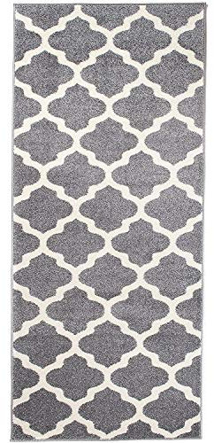 Carpeto Teppich Läufer Flur - Marokkanisches Teppichläufer – Kurzflor, Weich - für Wohnzimmer Schlafzimmer - ÖKO-TEX Zertifiziert - Furuvik Kollektion - Grau - 80 x 400 cm