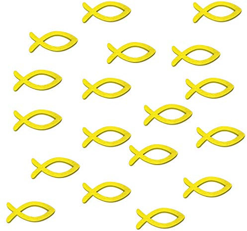 Oblique Unique® 18 Holz Fische Streuartikel für Taufe Kommunion Konfirmation Streudeko Tischdeko Verzierung - Gelb