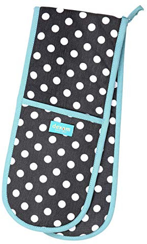 Dexam - Polka Dot Oven Gloves, Slate Grey, Cotton, Machine Washable, Heat Resistant, 90cm x 18cm
