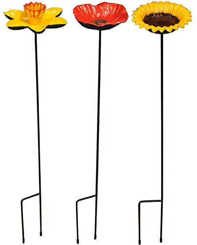 Selections Cast Iron - Poppy, Daffodil & Sunflower Wild Bird Flower Dish Bird Feeder