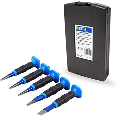 S&R Chisel, Pin Punch and Center Punch Set with Ergo Handle 5-pcs. / Made in Germany/Made of Chrome-Vanadium Steel