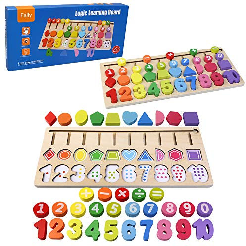 Felly Holzblöcke Puzzles Kinder Spielzeug, Montessori Spielzeug ab 1 2 3 4 5 Jahren, Puzzlespiel Lernen Lernspielzeug aus Holz für Zahlen - Ideal für das frühe Lernen im Kindergarten für Kleinkinder