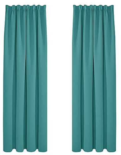 Deconovo Vorhang Blickdicht Kräuselband Gardine Thermovorhang Kälteschutz Verdunkelung, 240x140cm(HöhexBreite), Türkis, 2er Set