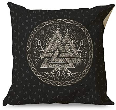 Gamoii Wikinger Valknut Baum des Lebens Kissenbezüge Zierkissenbezüge Leinen Kissenbezug Pillowcase Sitzkissenbezüge Design Couchkissen Bezüge mit Reißverschluss für Schlafzimmer Dekor White 45x45cm