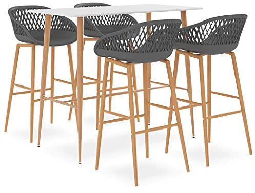 vidaXL Bar Set 5-TLG. Barhocker Bartisch Barstuhl Tresentisch Bistrotisch Stehtisch Bartresen Küchentisch Bistrohocker Küchenbar Weiß Grau