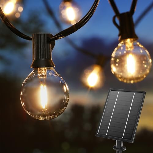BrizLabs Lichterkette Außen Solar G40 Glühbirnen 9.9M 25 LED Garten Glühlampen Lichterkette Aussen Wasserdicht Birnen Beleuchtung für Hochzeit Party Patio Terrasse Innen Haus Weihnachtsdeko, Warmweiß