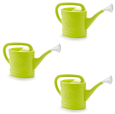 Acan - Pack 3 de regaderas de plástico de 2 litros, regar Flores, Plantas de jardín, Herramientas, Utensilios jardinería riego, casa, balcón, terraza, Patio (Verde Pistacho)