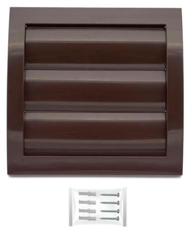 H&C VENT Griglia di aerazione 100 mm Diametro 150 x 150 mm Copertura di scarico marrone con lamelle mobili e protezione contro gli insetti – Tappo per condotto HVAC in ABS