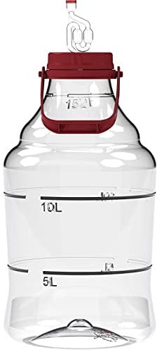 Browin Globo irrompible - 15 L con asa, recipiente de fermentación - abertura ancha, tubo de fermentación, tapón de rosca, escala de medición - apto para contacto con alcohol