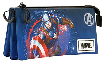 Marvel Capitán América Full-Estuche Portatodo Triple FAN, Azul, 23 x 11 cm
