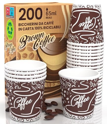 200 Bicchierini in Carta per caffè 65ml Bicchieri Ecologici Biodegradabili Monouso Piccoli Asporto Bevande Calde
