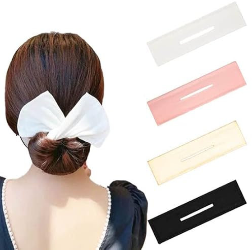 4 Pcs deft Hair Bun Maker Doughnut Hair Bun French Hairstyle Hair Donut for the Perfect Bun,Magic Ballet Bun Maker for Girls,Mother's Day Gift,for Hair,Bun Donut(Black, Khaki, White, Pink,Fabric)