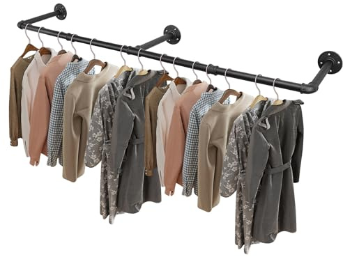 Livabber Industrieller Rohr-Kleiderständer, robust, abnehmbar, Eisen, Wandmontage, rustikal, platzsparend, Kleiderstange, Mehrzweck-Hängestange für Schlafzimmer, Schrank, schwarz (137,2 cm)