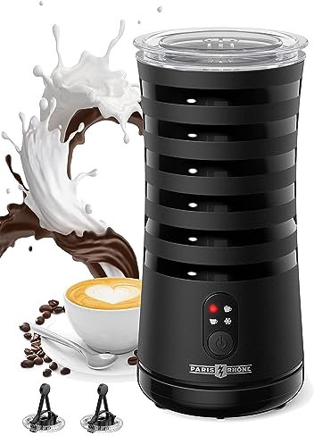 PARIS RHÔNE Montalatte elettrico 4 in 1, per schiuma di latte calda e fredda, latte caldo, antiscivolo, forma maneggevole, spegnimento automatico, nero