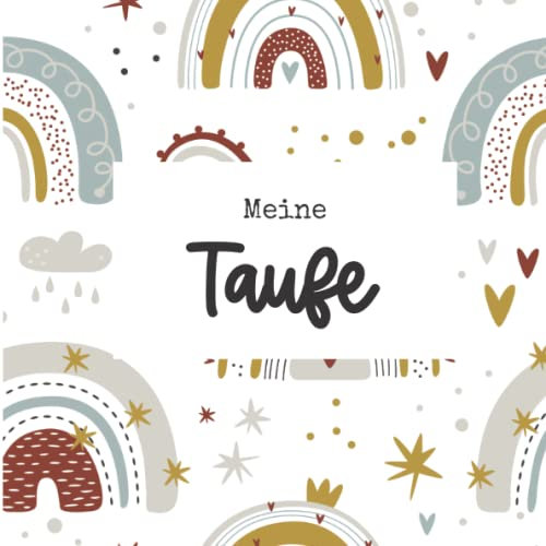 Gästebuch zur Taufe - mit Fragen zum Ausfüllen - 80 Seiten quadratisch Softcover - Boho Regenbogen für Mädchen und Jungs