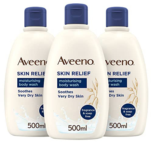 Aveeno Skin Relief Moisturising Body Wash Bundle (3x 500ml), Gentle Cleansing Wash with Soothing Triple Oat Complex, Soap-Free, Unscented for Sensitive and Very Dry Skin