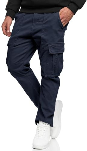 Indicode Herren Walsh Cargohose aus Baumwolle mit 6 Taschen | Freizeithose für Männer Navy, L