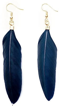 Miniblings Feder Ohrringe Hänger Federn Vogelfeder Boho Hippie dunkel blau - Handmade Modeschmuck I Ohrhänger Ohrschmuck vergoldet