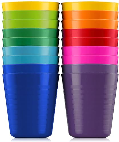 PLASKIDY Kids Cups - Set of 18 Plastic Toddler Drinking Cups, 8 Ounce Tumblers in 9 Assorted Colors - Reusable, Dishwasher Safe, BPA Free for Kids and Toddlers