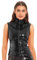 iEFiEL Damen Wetlook Crop Top Leder-Optik Tank Top Glänzende Korsett BH Oberteil Kurze Ärmellos Shirt Clubwear Kostüm Rave Party W Schwarz L