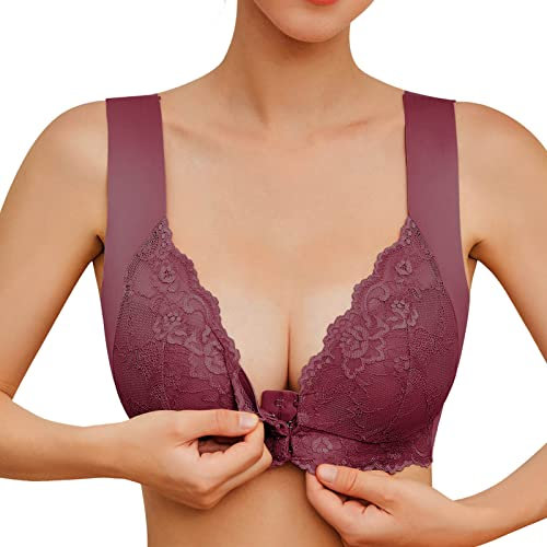 Jiabing Reggiseni Sportivi per Donna Reggiseno da Donna Senza Anello in Acciaio Francese con Chiusura Frontale a T, Reggiseno Sfoderato Senza Cuciture, Taglie Forti, per Busto Grande