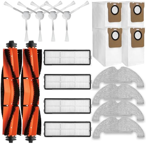 JINDEHUI Kit Accessori di Ricambi per Dreame D10 Plus RLS3D / Z10 PRO RLS5D / L10 Plus Robot Aspirapolvere, 2 Spazzola Principale, 4 Spazzole Laterali, 4 Filtro Hepa, 4 Panni Mop, 4 Sacchetti