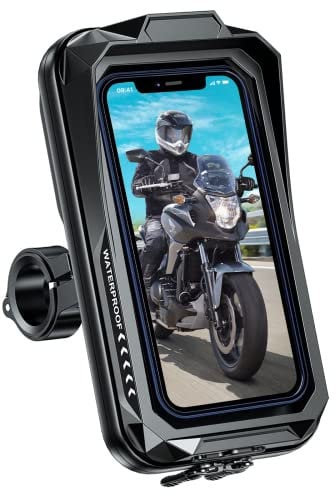 JUYANO Motorbike Phone Holder Waterproof Motorcycle Phone Mount Anti Vibration 360° Rotation Bike Phone Holder with Touch Screen Sun Visor, Handlebar Phone Holder for Smartphone 4.6 to 7.0