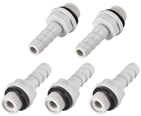 M METERXITY 5 Paquete Púa Manguera Accesorio - PVC Tubería Conector para Transporte Agua, Aire, Aplicar a Maquinaria, Industria (0.24 Púaa x 1/8 G Macho Hilo, Gris)