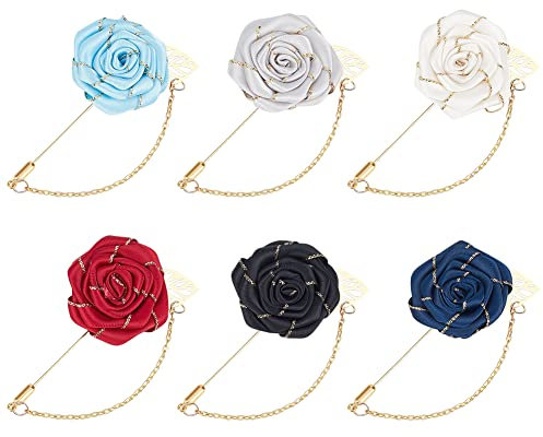 WEBEEDY 6 pièces Hommes BrocheRose Fleur Costumes Broches Épinglette Broches de Mariage avec Broche Feuille d'or
